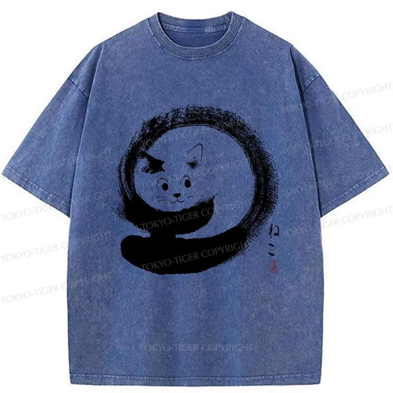Tokyo-Tiger Retro Cat Enso Washed T-Shirt