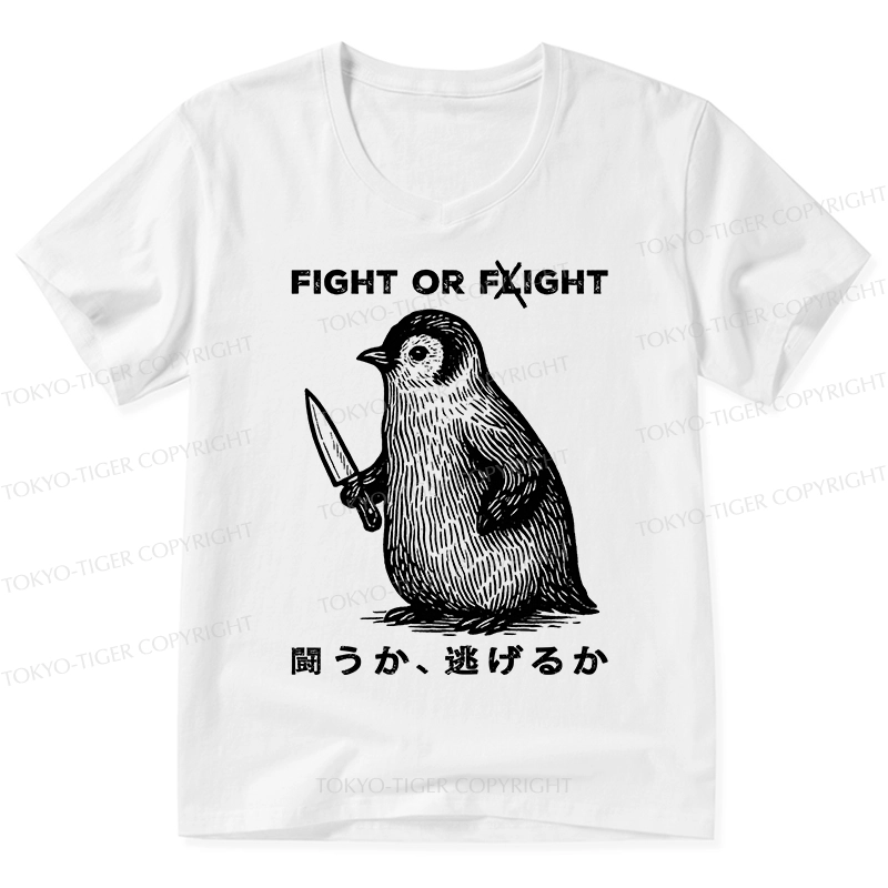 Tokyo-Tiger Funny Fight Or Flight V-Neck Classic T-Shirt