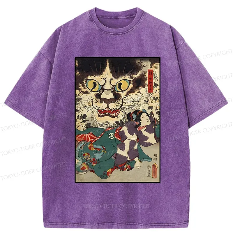 Tokyo-Tiger Japanese Cat Yokai Washed T-Shirt