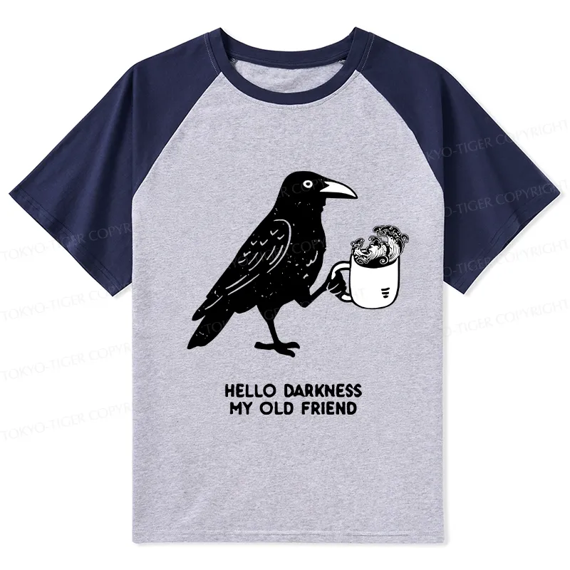 Tokyo-Tiger Crow Drinking Black Coffee Funny Raglan T-shirt