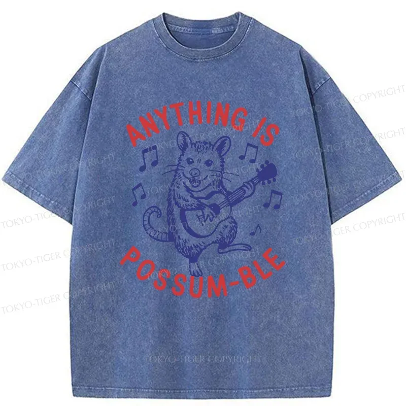 Tokyo-Tiger Possum Playing The Ukulele Washed T-Shirt