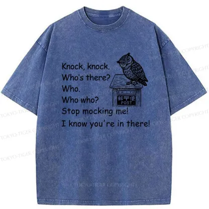 Tokyo-Tiger Knock Knock Funny Owl Washed T-Shirt