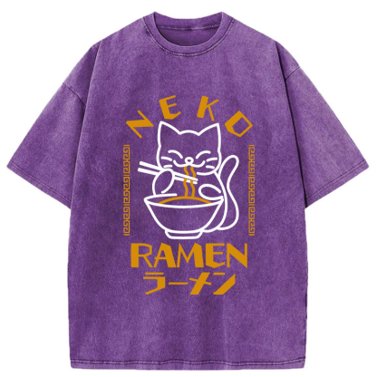 Tokyo-Tiger Cat Obsessed With Ramen Washed T-Shirt