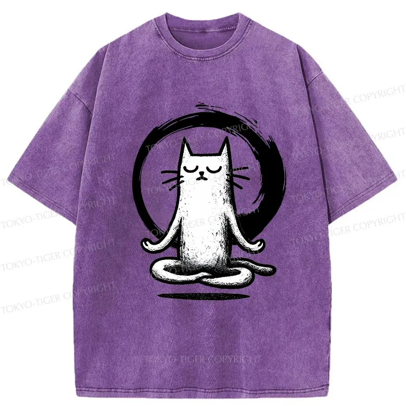 Tokyo-Tiger Zen Japan Cat Washed T-Shirt