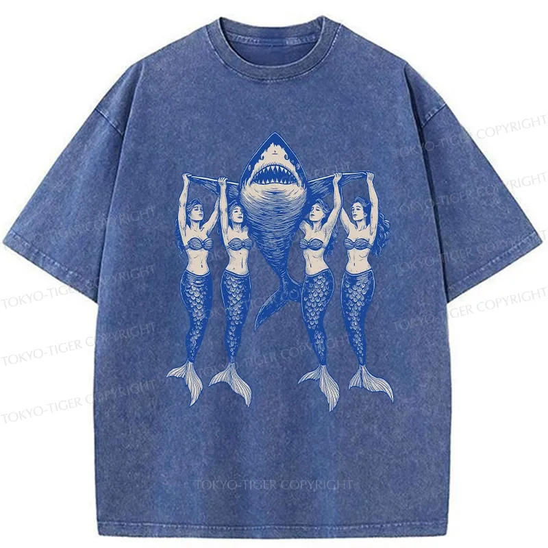 Tokyo-Tiger Mermaids Hoisting The Shark Washed T-Shirt