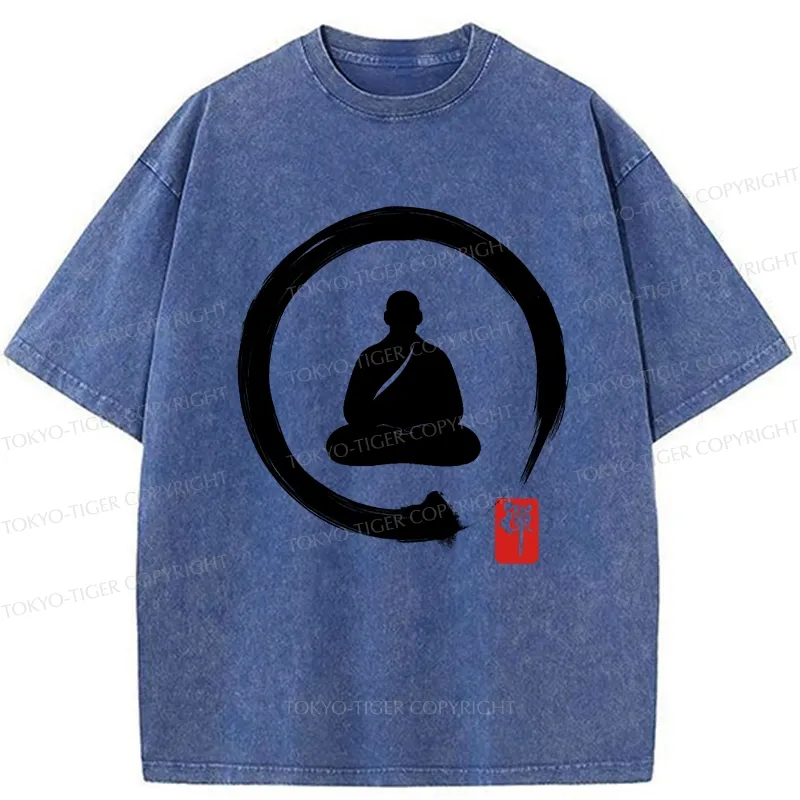 Tokyo-Tiger Retro Buddha Enso Washed T-Shirt