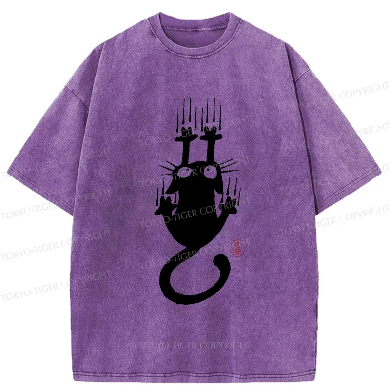 Tokyo-Tiger Climbing Black Cat Washed T-Shirt