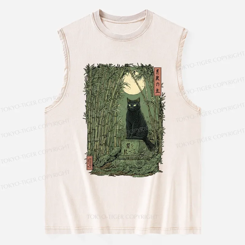 Tokyo-Tiger Black Cat In The Bamboo Forest Washed Tank