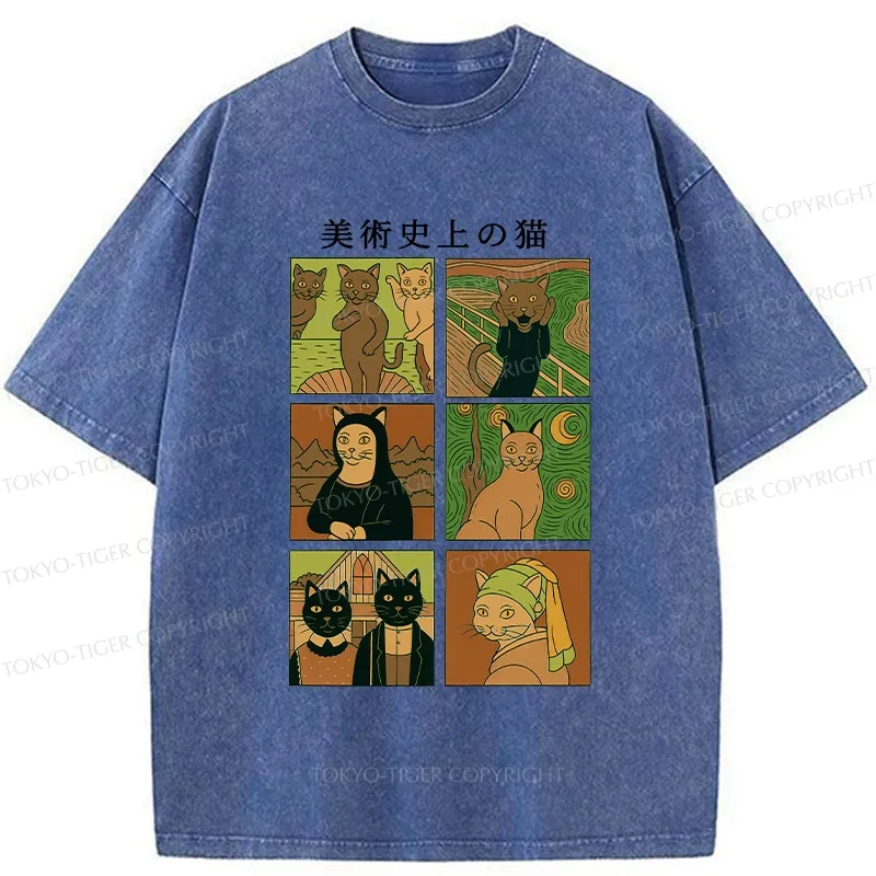 Tokyo-Tiger Cats In Art History Funny Washed T-Shirt