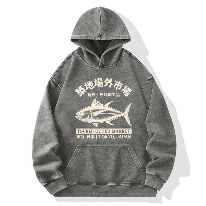 Tokyo-Tiger Japan Tsukiji Fish Market Washed Hoodie