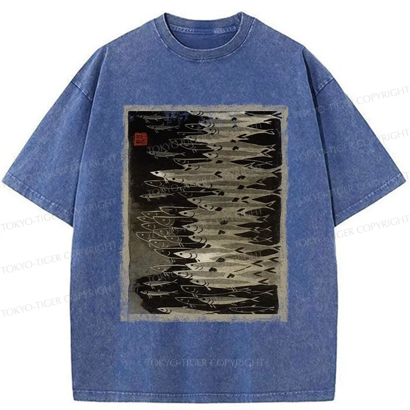Tokyo-Tiger Retro School Of Fish Washed T-Shirt