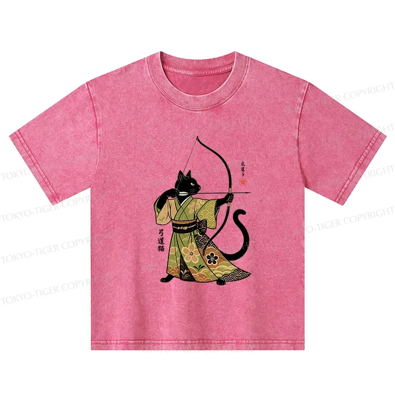 Tokyo-Tiger Japan Cat Archery Kids Washed T-Shirt