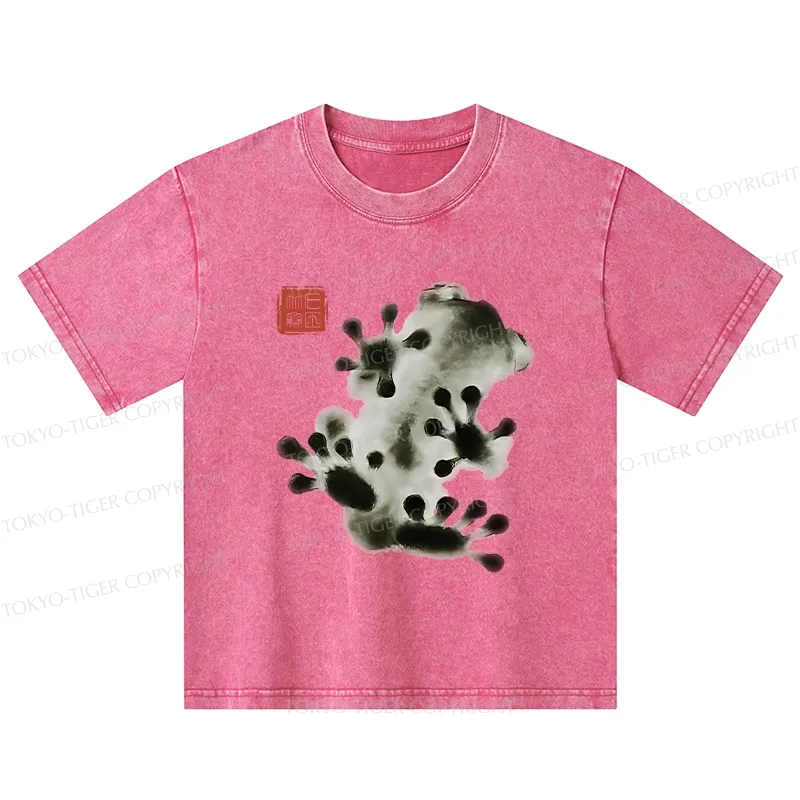 Tokyo-Tiger Ink Painting Frog Kids Washed T-Shirt