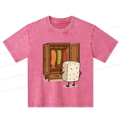 Tokyo-Tiger Sushi Pick Out Clothes Kids Washed T-Shirt