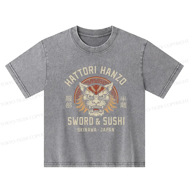 Tokyo-Tiger Hattori Lion Japanese Samurai Kids Washed T-Shirt