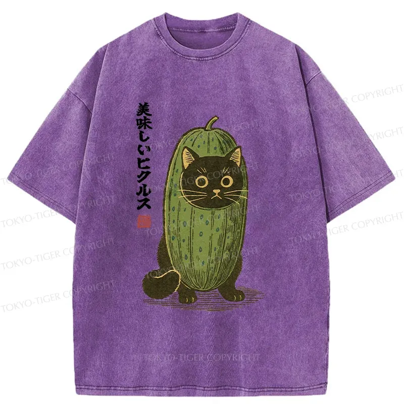 Tokyo-Tiger Cucumber Black Cat Washed T-Shirt