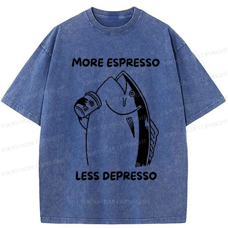 Tokyo-Tiger More Espresso Less Depresso Fish Washed T-Shirt