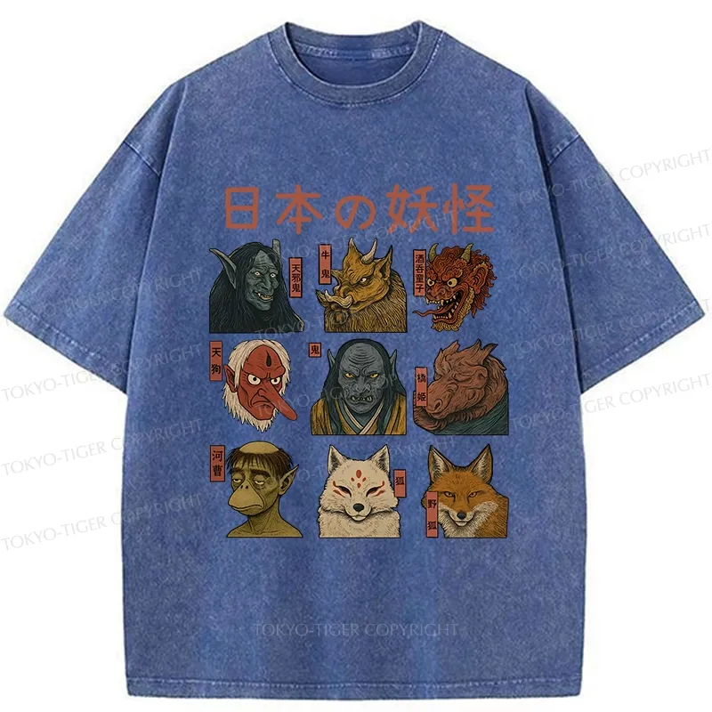 Tokyo-Tiger Japanese Traditional Yokais Washed T-Shirt