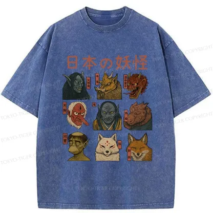 Tokyo-Tiger Japanese Traditional Yokais Washed T-Shirt