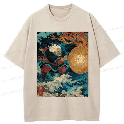 Tokyo-Tiger Samurai Controls Fireball Washed T-Shirt