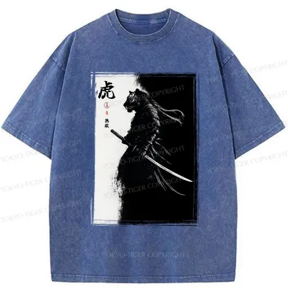 Tokyo-Tiger Retro Tiger Samurai Washed T-Shirt