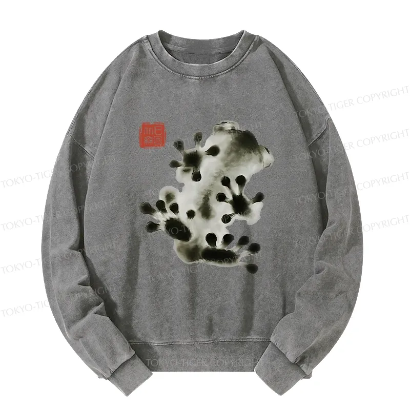Tokyo-Tiger Ink Painting Frog Washed Sweatshirt
