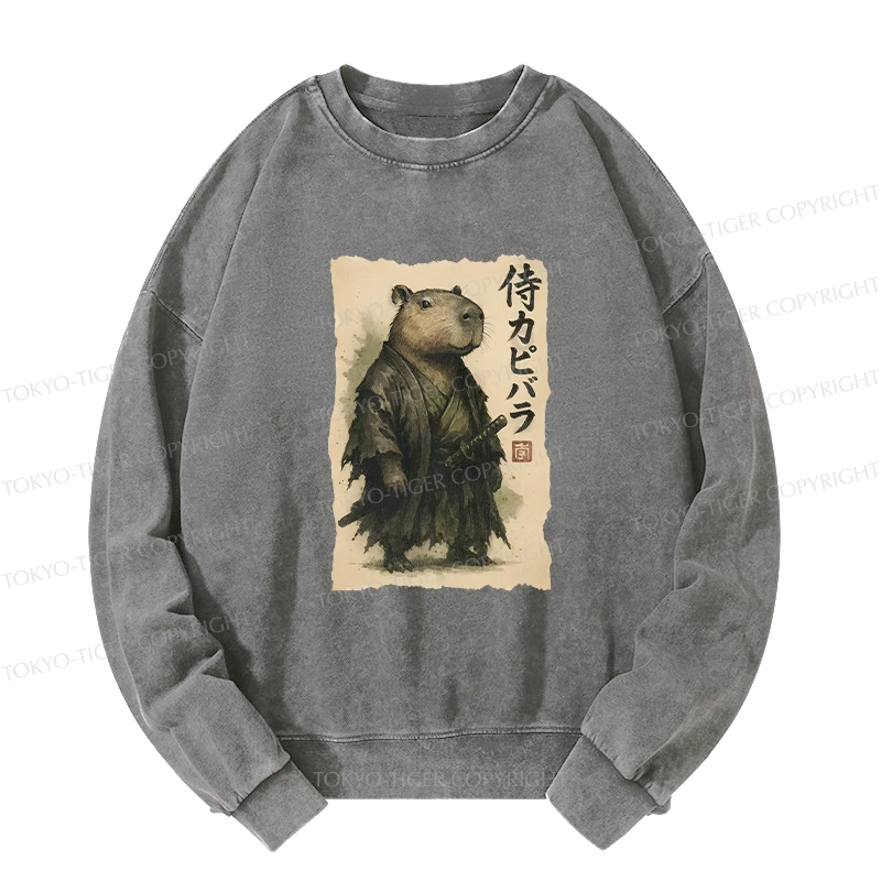 Tokyo-Tiger Capybara Samurai Washed Sweatshirt