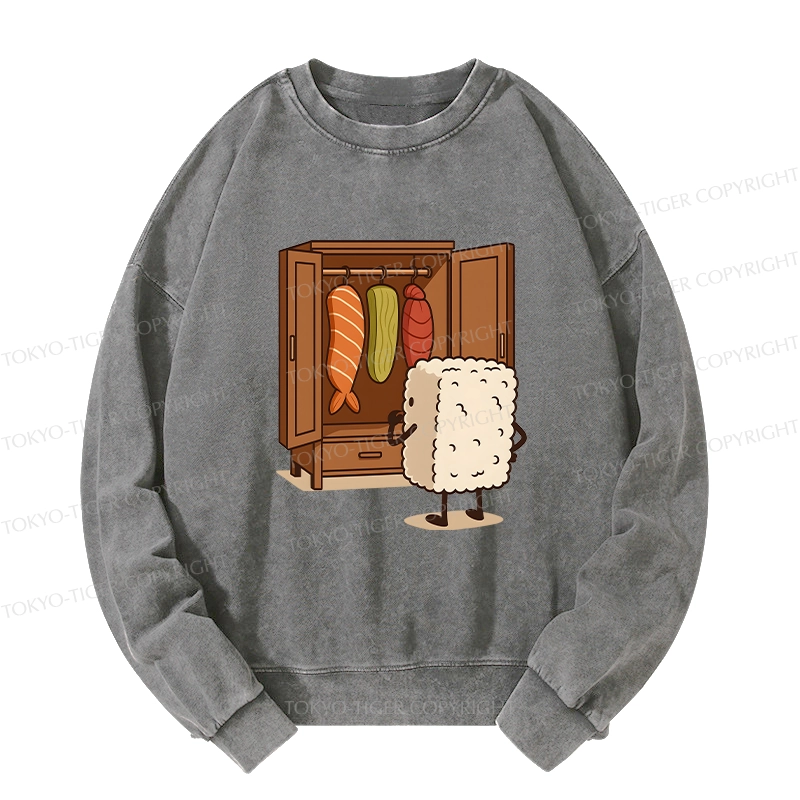 Tokyo-Tiger Sushi Pick Out Clothes Washed Sweatshirt