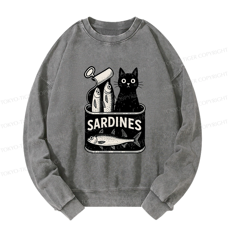 Tokyo-Tiger Cat And Canned Fish Washed Sweatshirt