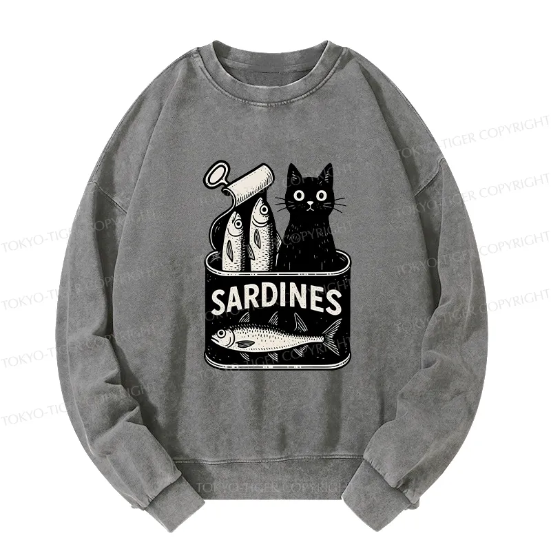 Tokyo-Tiger Cat And Canned Fish Washed Sweatshirt