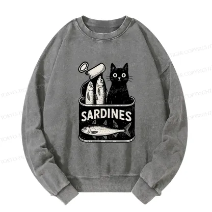 Tokyo-Tiger Cat And Canned Fish Washed Sweatshirt