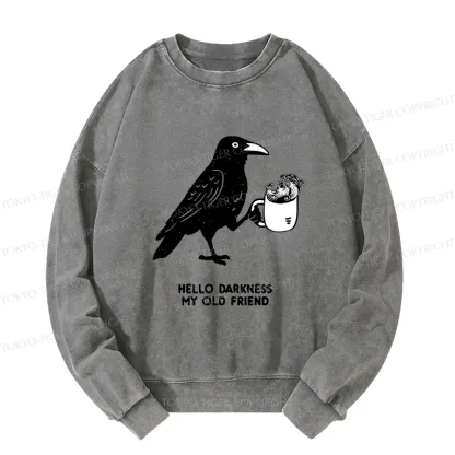 Tokyo-Tiger Crow Drinking Black Coffee Funny Washed Sweatshirt