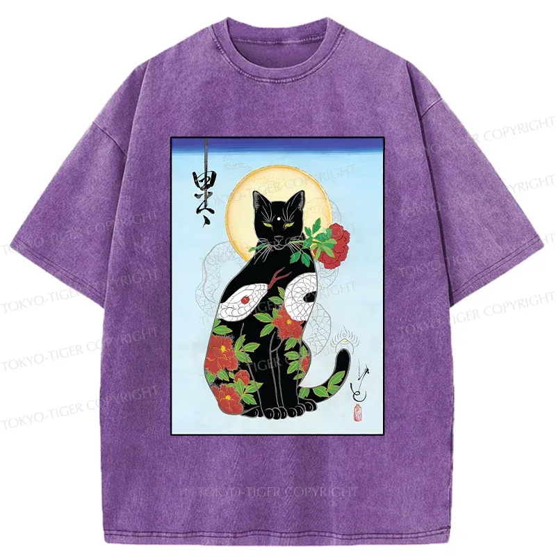 Tokyo-Tiger Japanese Cat God Washed T-Shirt