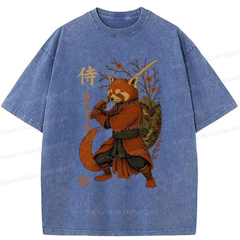 Tokyo-Tiger Red Panda Samurai Washed T-Shirt