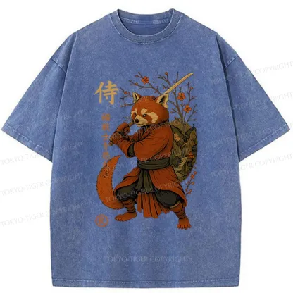 Tokyo-Tiger Red Panda Samurai Washed T-Shirt