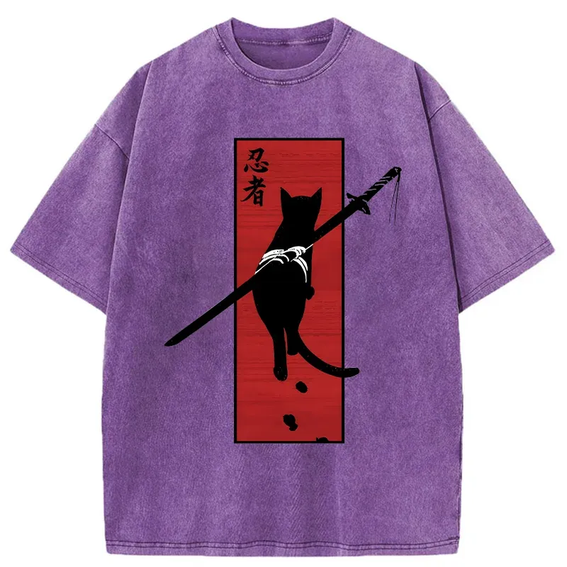 Tokyo-Tiger Lonely Cat Ninja Washed T-Shirt