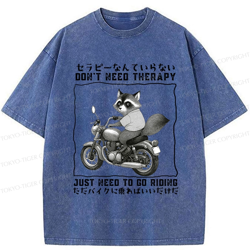 Tokyo-Tiger Funny Raccoon Riding A Motorcycle Washed T-Shirt