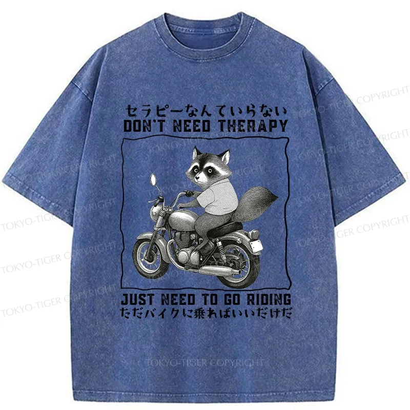 Tokyo-Tiger Funny Raccoon Riding A Motorcycle Washed T-Shirt