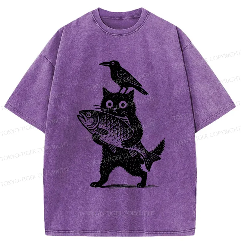 Tokyo-Tiger Black Animals Funny Washed T-Shirt