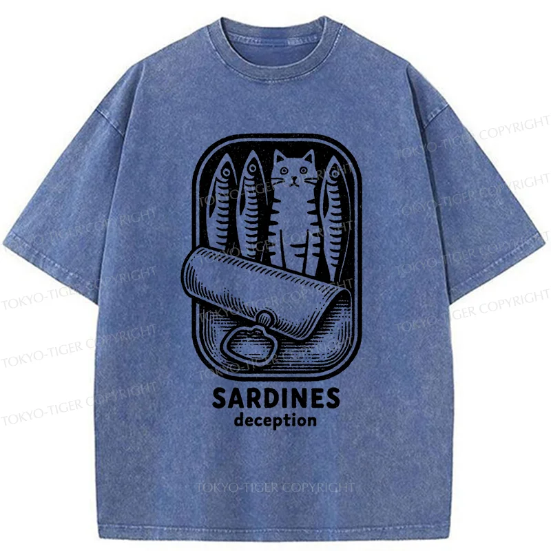 Tokyo-Tiger Funny Can Of Sardines Washed T-Shirt