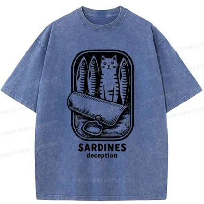 Tokyo-Tiger Funny Can Of Sardines Washed T-Shirt