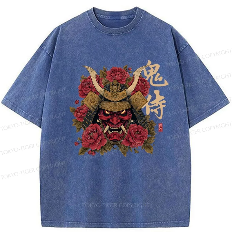 Tokyo-Tiger Rose Ghost Samurai Washed T-Shirt