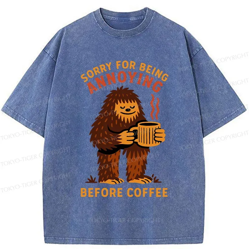 Tokyo-Tiger Bigfoot Drinking Coffee Washed T-Shirt