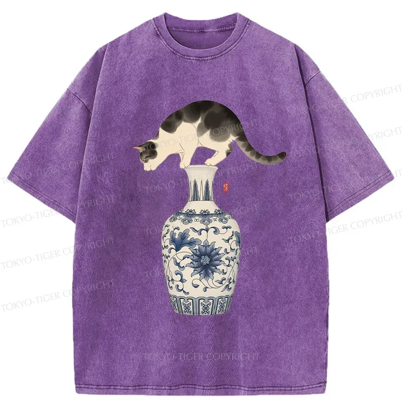 Tokyo-Tiger Japan Naughty Cat Washed T-Shirt