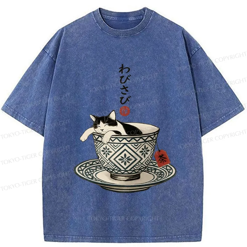 Tokyo-Tiger A Cozy Cat In A Teacup Washed T-Shirt