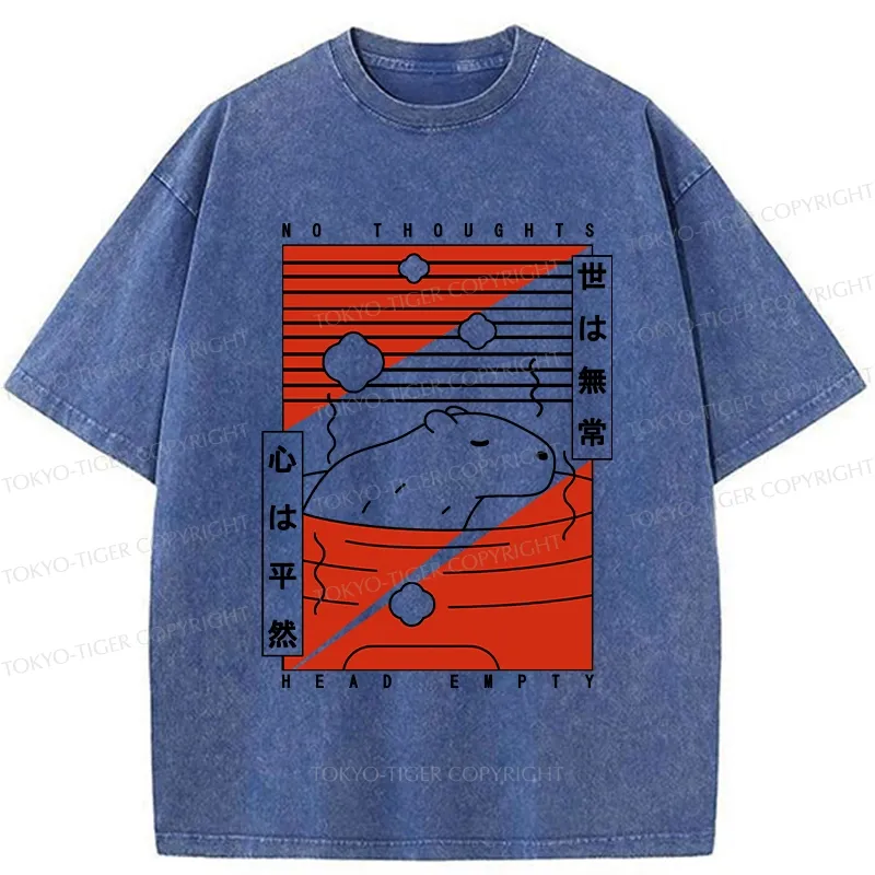 Tokyo-Tiger Capybara No Thoughts Head Empty Washed T-Shirt