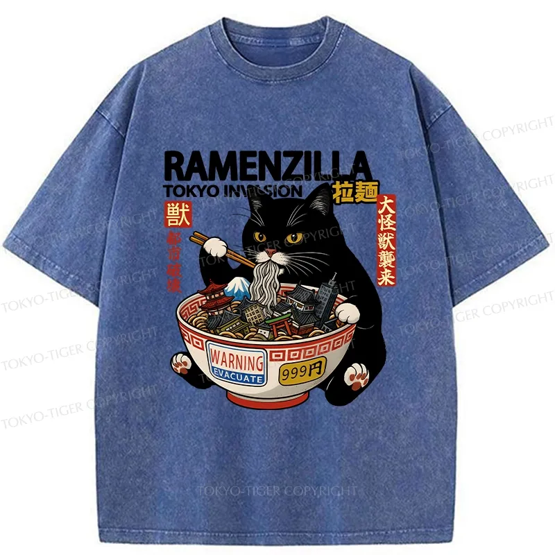 Tokyo-Tiger Funny Ramenzilla Washed T-Shirt