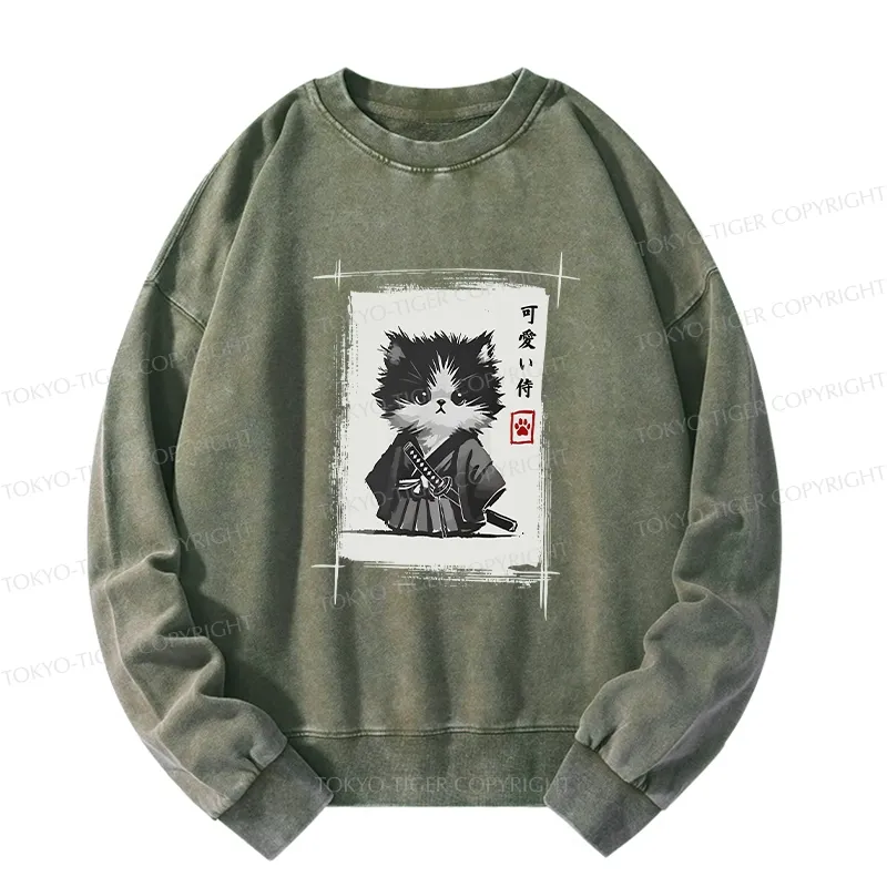 Tokyo-Tiger Kitten Samurai Washed Sweatshirt
