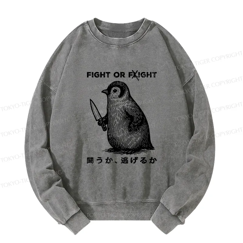 Tokyo-Tiger Funny Fight Or Flight Washed Sweatshirt