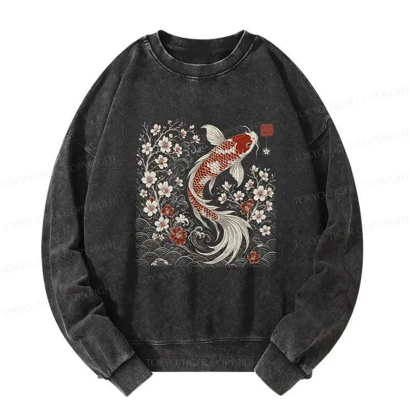 Tokyo-Tiger Vintage Sakura And Koi Washed Sweatshirt